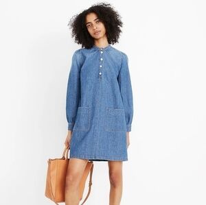 Denim Patch-Pocket Popover Shirtdress by Madewell size XS